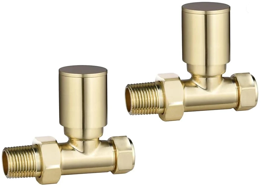 Brushed Brass Straight Radiator Valves Inc Pipe Covers and Collars