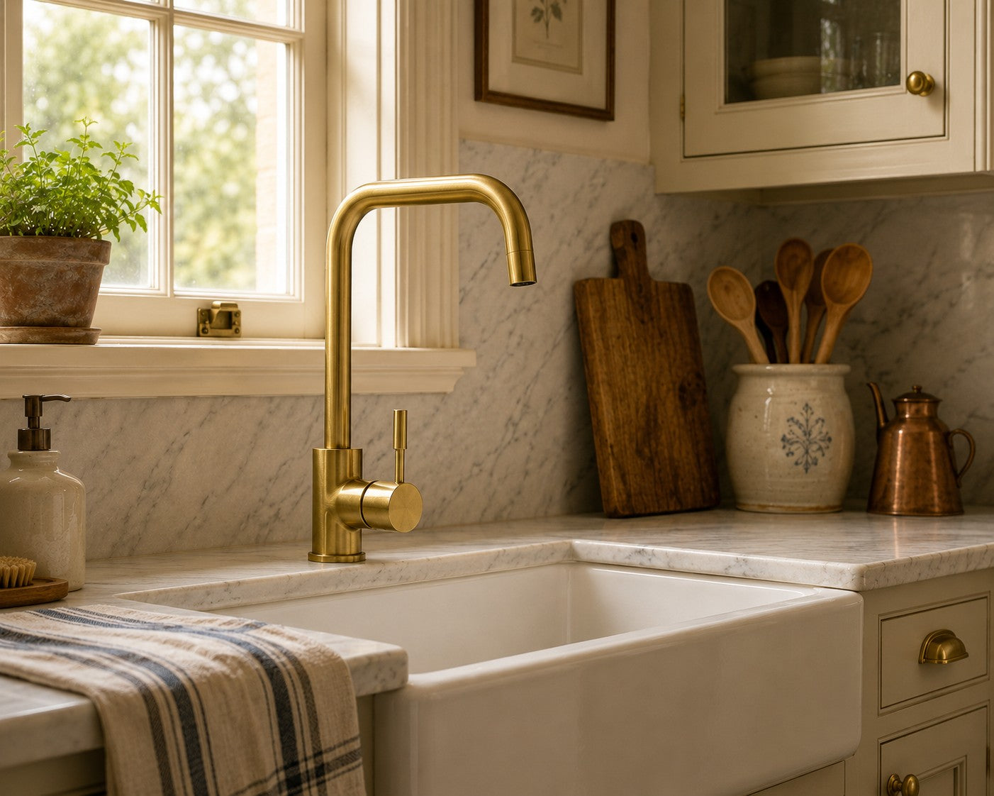 Edge Brushed Brass Mono Kitchen Sink Mixer Tap - Single Lever