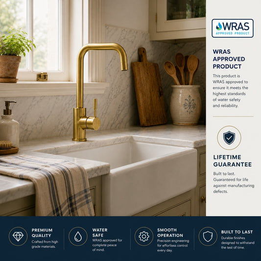 Edge Brushed Brass Mono Kitchen Sink Mixer Tap - Single Lever