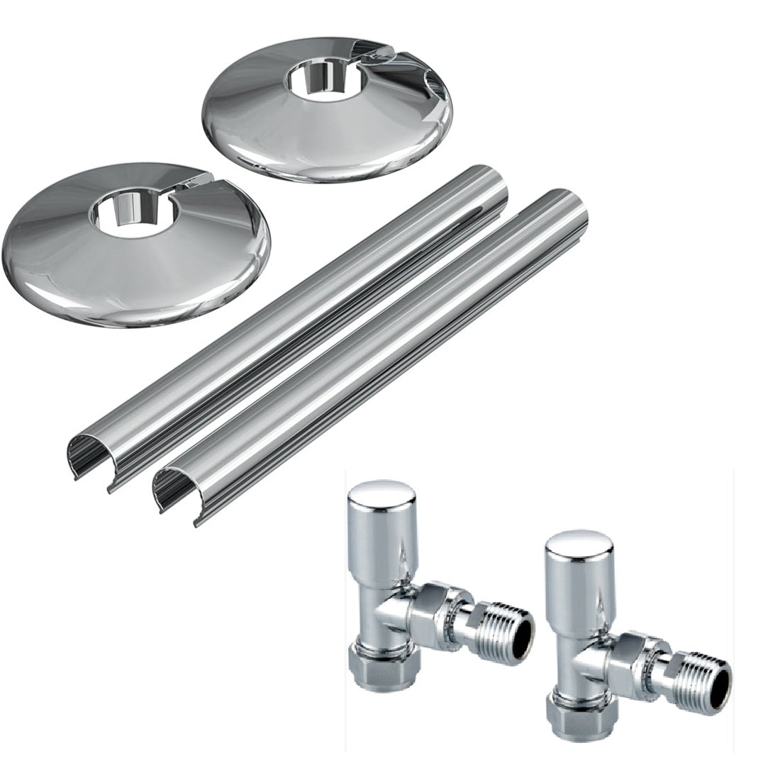 Chrome Angled Radiator Valves Inc Pipe Covers and Collars