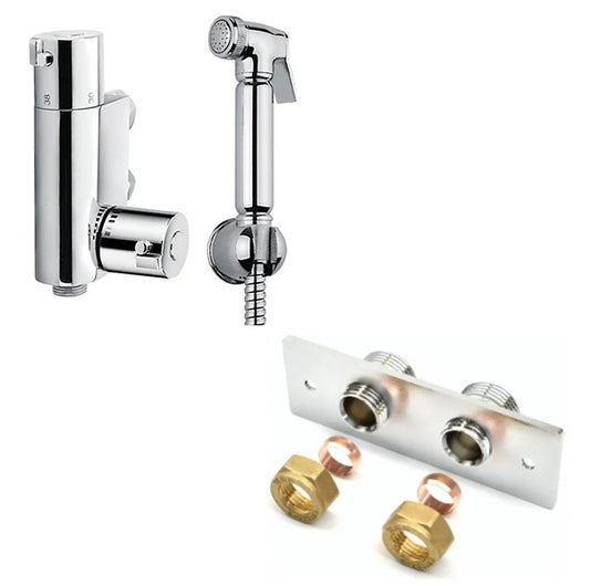 Chrome Thermostatic Douche Shattaf Valve, Handheld Spray and Concealed Wallplate