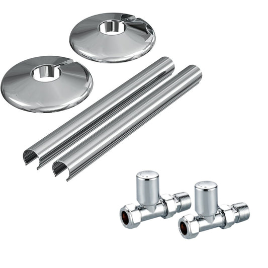 Chrome Straight Radiator Valves Inc Pipe Covers and Collars