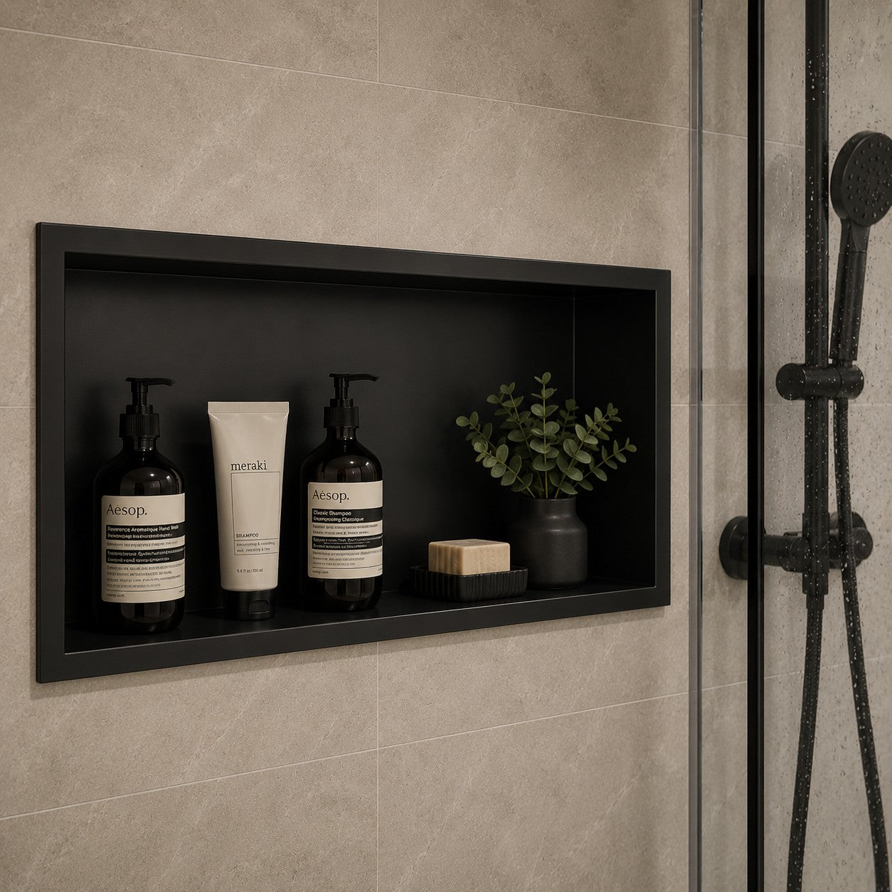 Matt Black Inset Shower Niche 300 x 600mm