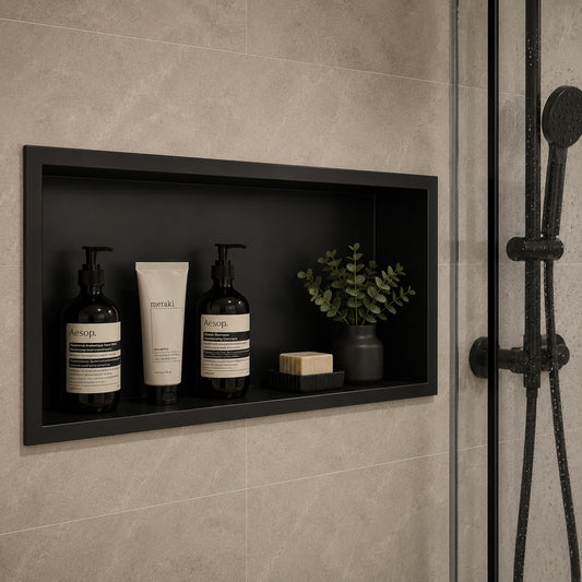 Matt Black Inset Shower Niche 300 x 600mm