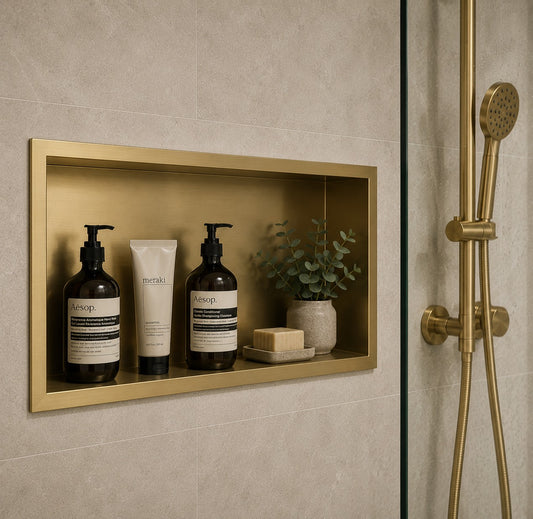 Brushed Brass Inset Shower Niche 300 x 600mm