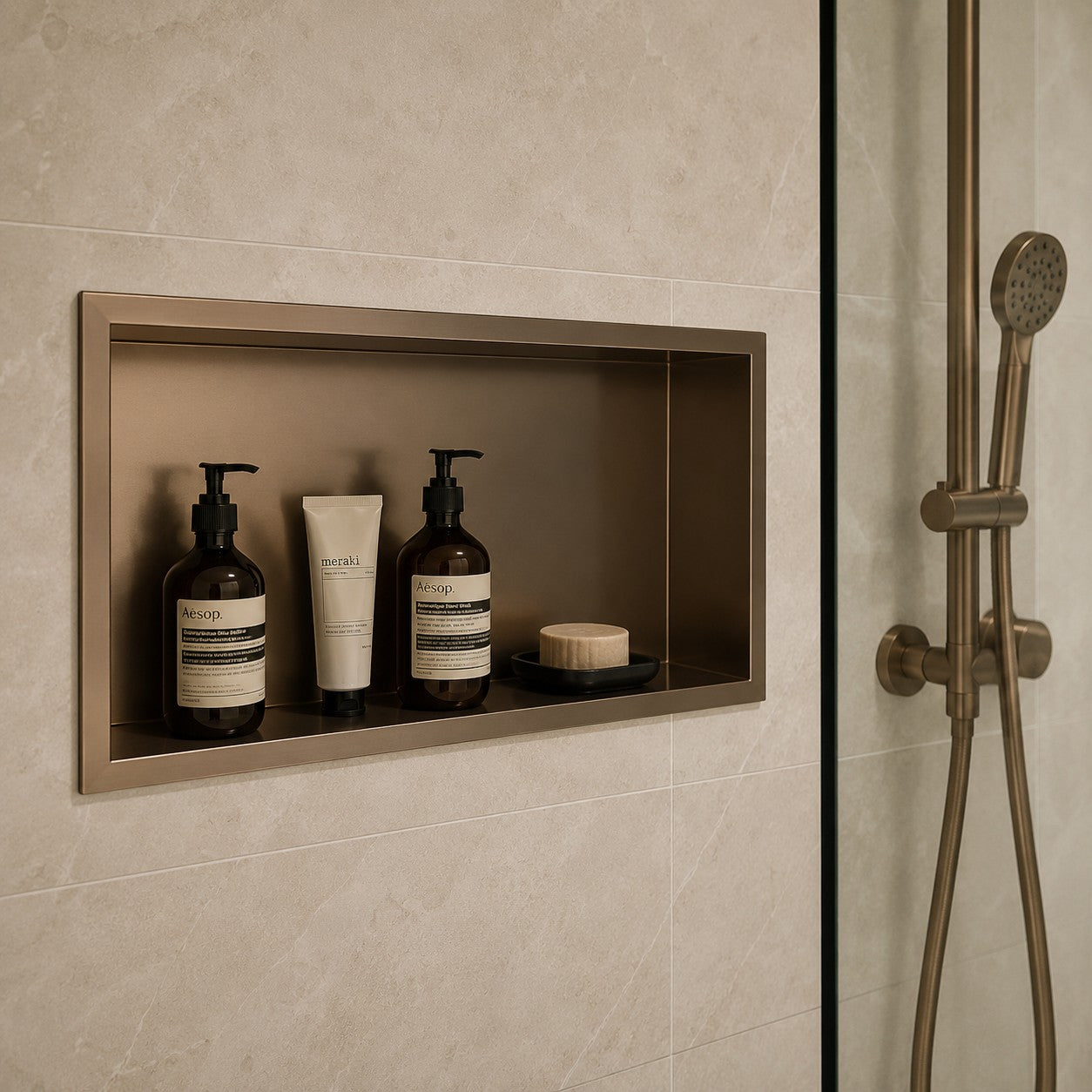 Brushed Bronze Inset Shower Niche 300 x 600mm