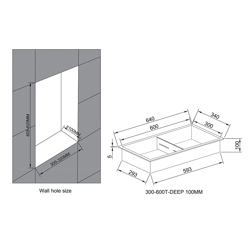 Matt Black Inset Shower Niche 300 x 600mm