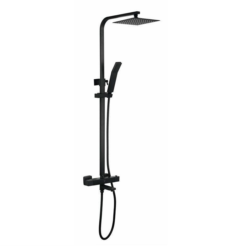 Beulah Square Thermostatic Matt Black Dual Head Shower and Bath Filler - 3-In-1
