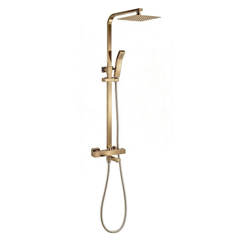 Beulah Square Thermostatic Brushed Brass Dual Head Shower and Bath Filler - 3-In-1