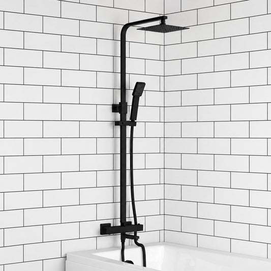 Beulah Square Thermostatic Matt Black Dual Head Shower and Bath Filler - 3-In-1