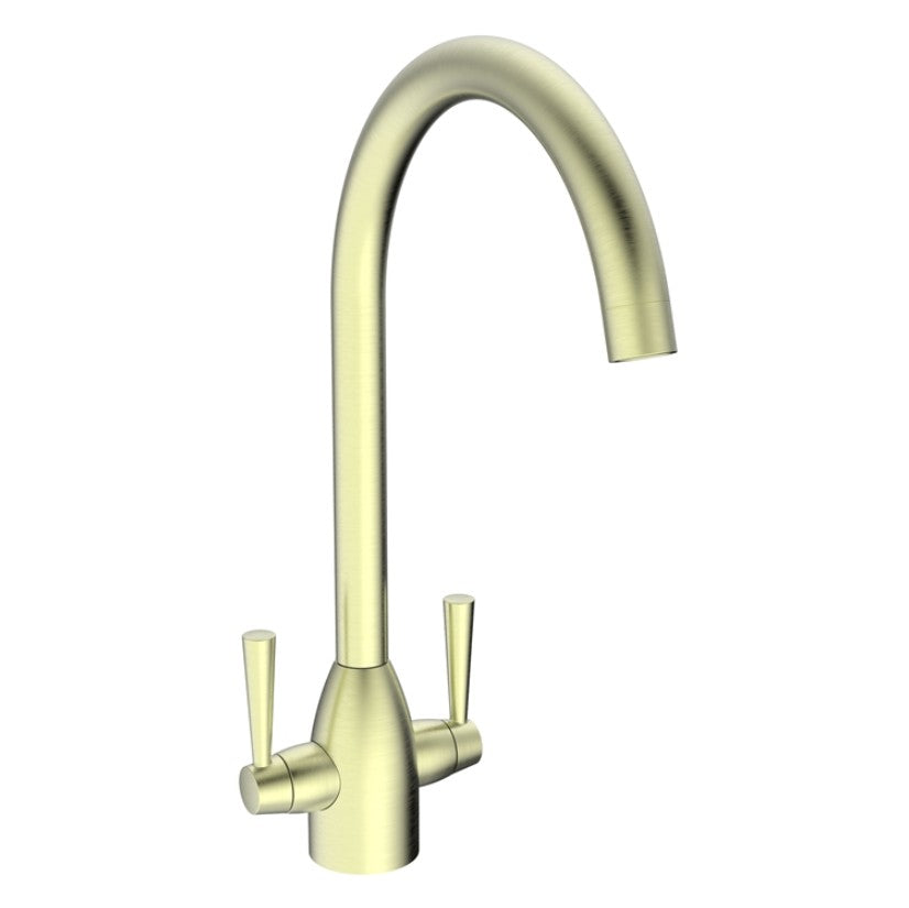 Harlo Twin Lever Monobloc Kitchen Mixer Tap - Brushed Brass Finish