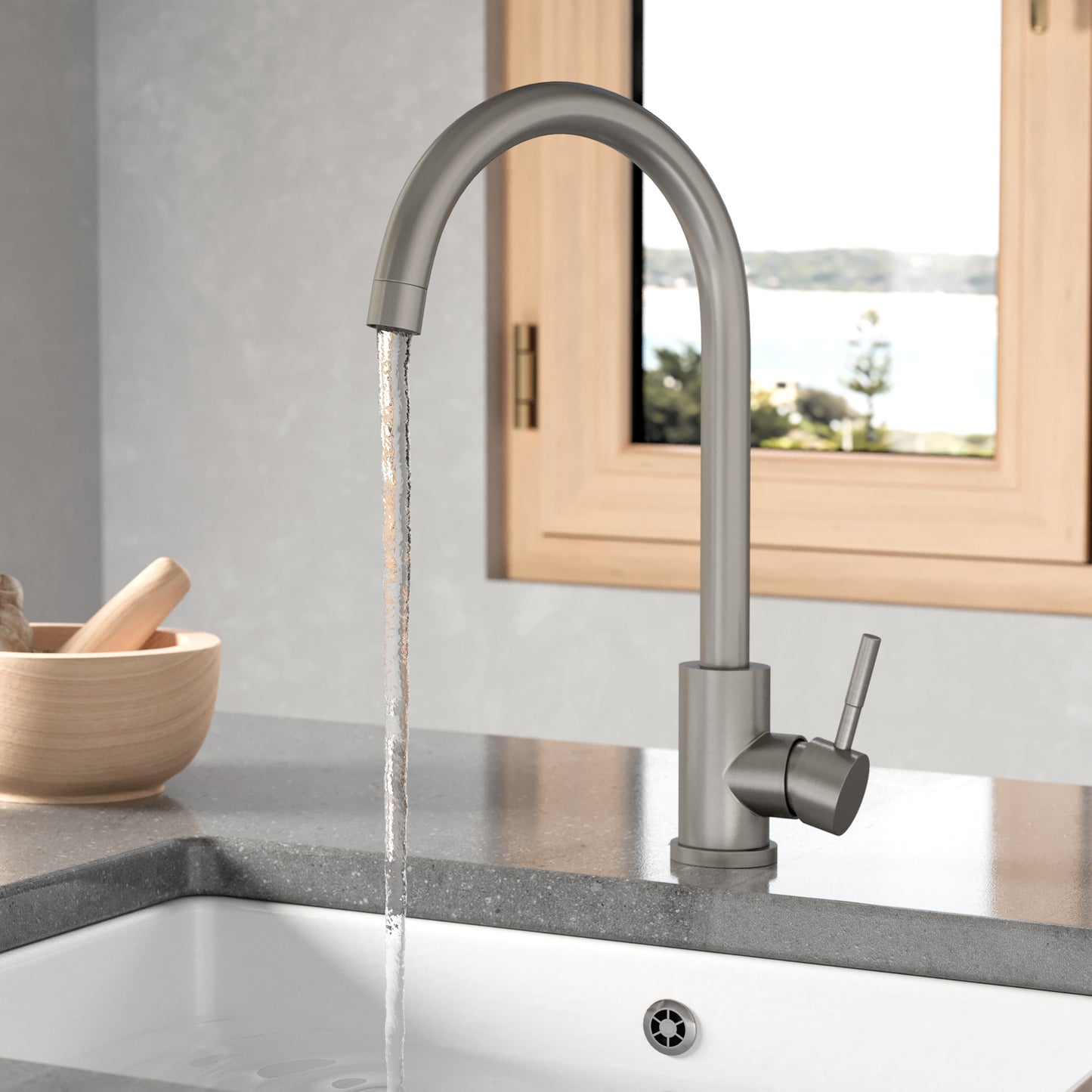 Bronx Stainless Steel Mono Kitchen Tap with Waste and Overflow Covers