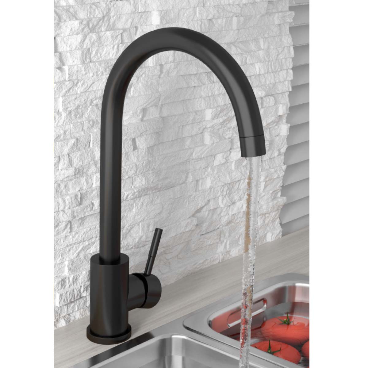 Bronx Matt Black Mono Kitchen Tap with Waste and Overflow Covers
