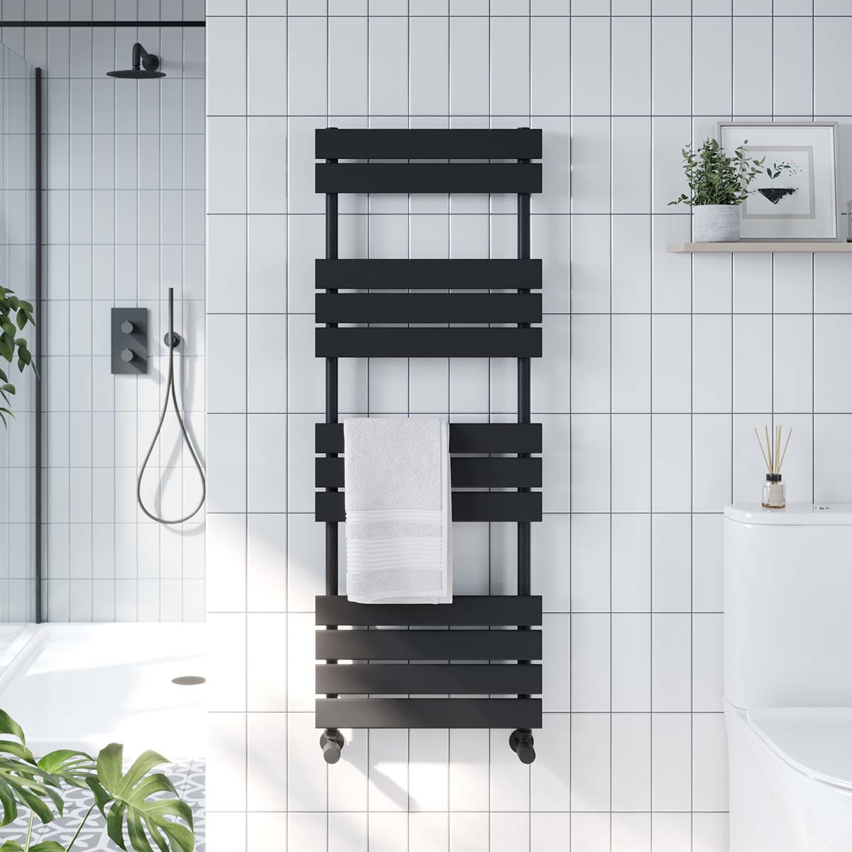 Leaf 450mm x 800mm Black Designer Towel Radiator