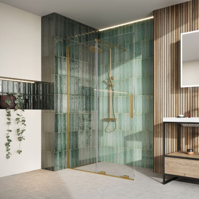 Movement 1400mm Sliding Shower Door in Brushed Brass