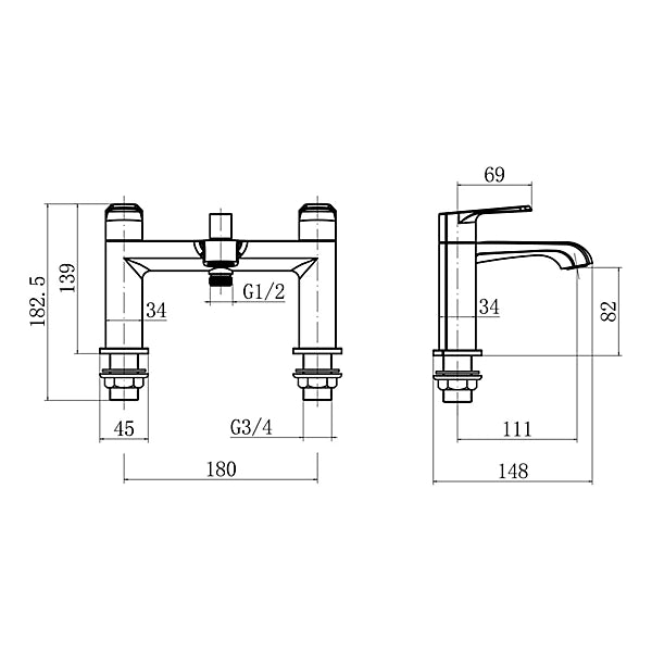 Lunar Brushed Brass Bath & Basin Tap Set with Hand Shower & Wastes - Life Time Guarantee
