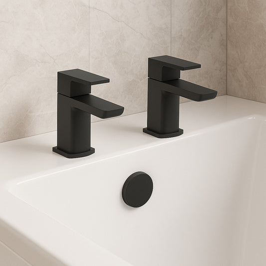 Mura Matt Black Bath Taps (Pair) Hot and Cold
