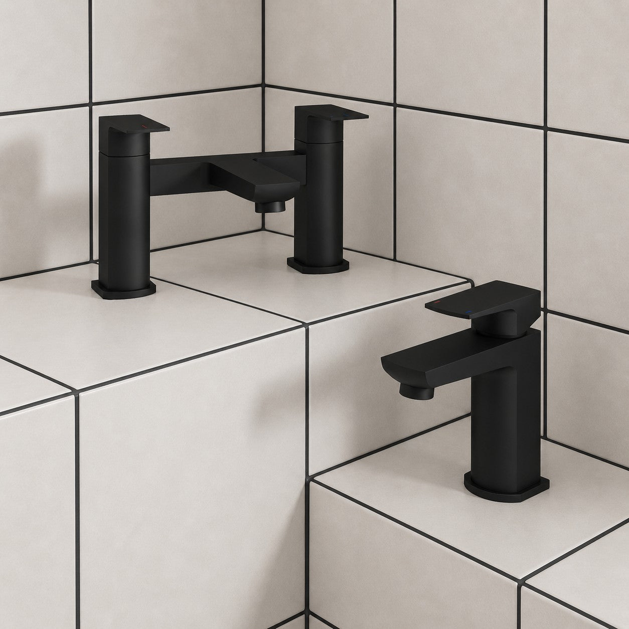 Rhodos Matt Black Bathroom Tap Pack - Bath Filler and Basin Mixer - Matt Black