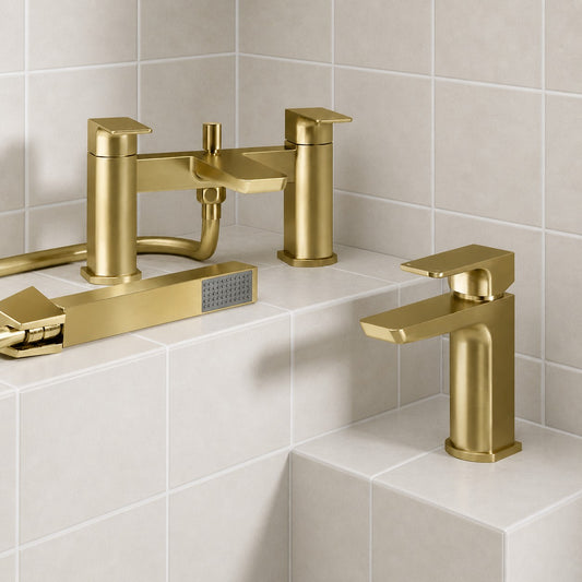 Mura Brushed Brass Bath Shower Mixer and Basin Mixer Tap Pack