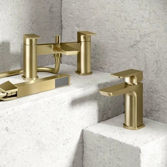 Mura Brushed Brass Bath Shower Mixer and Basin Mixer Tap Pack