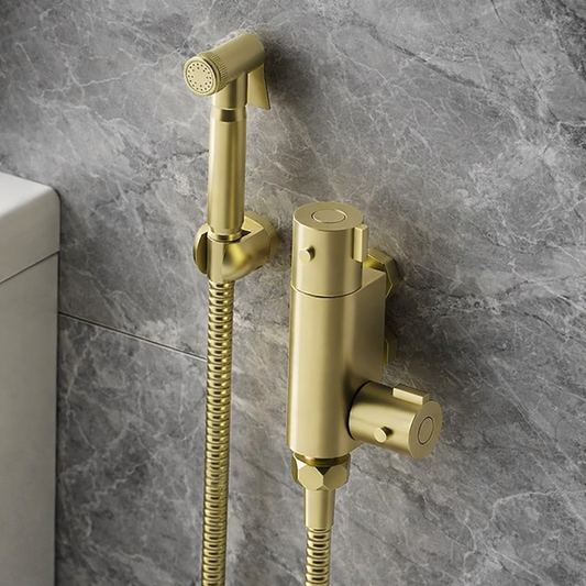 Round Douche Thermostatic Bar Valve with Shower Spray Kit Brushed Brass