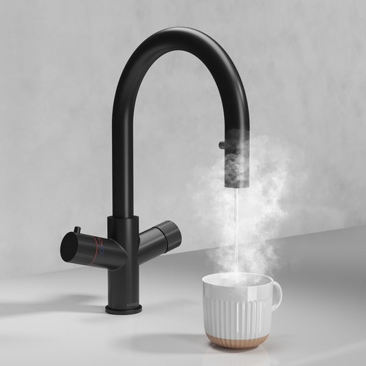 Koba Matte Black 4-in-1 Swan Neck Pull Out Spout Boiling Tap – With Hot Water Tank & Filtration Kit