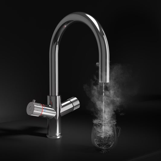 Koba Chrome 4-in-1 Swan Neck Pull Out Spout Boiling Tap – With Hot Water Tank & Filtration Kit