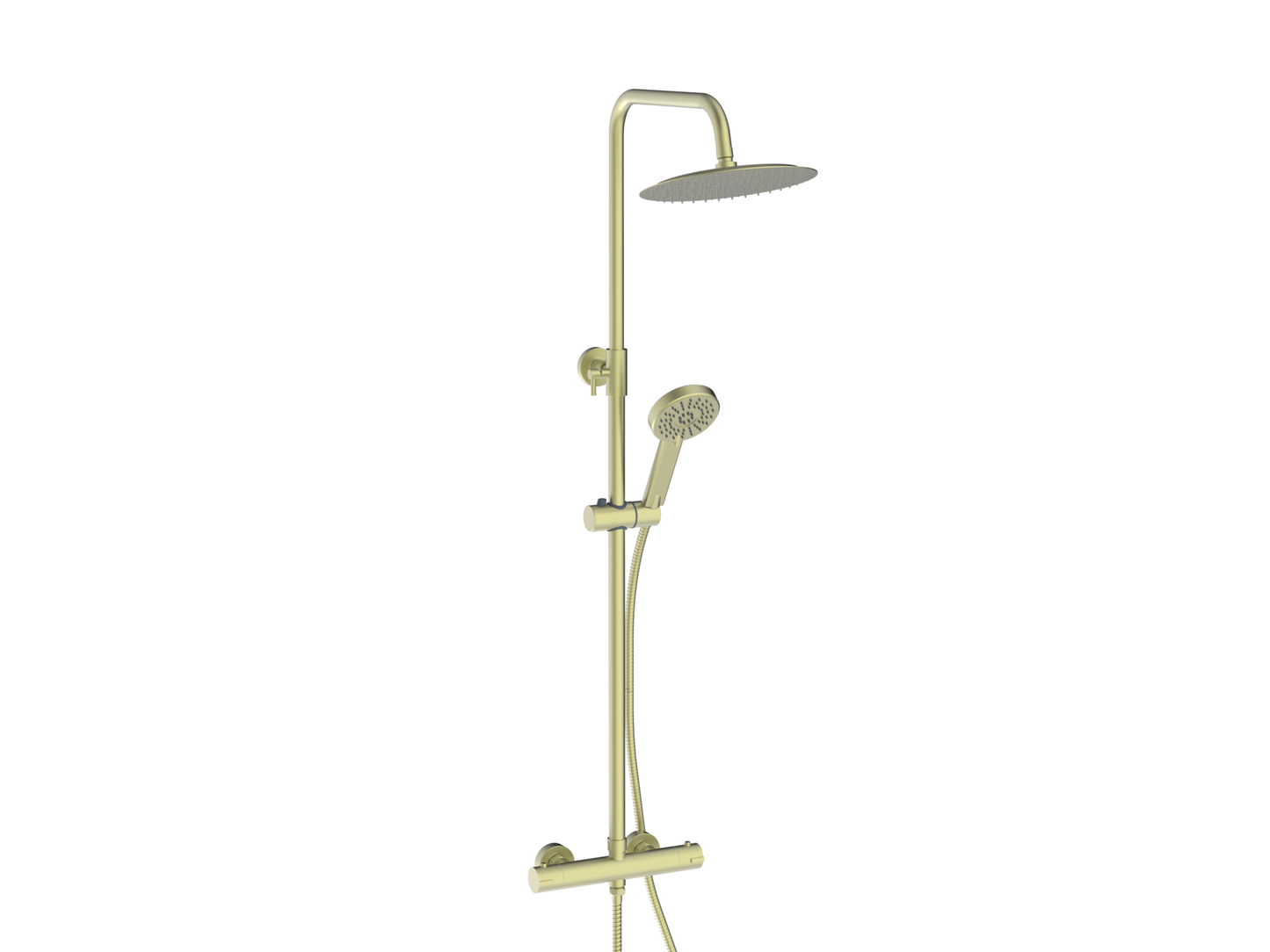 Brushed Brass Overhead Thermostatic Rigid Riser Shower Kit