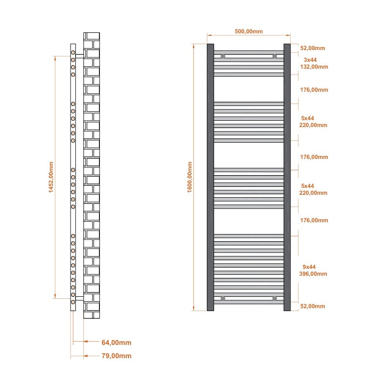 Aspire 1600 x 500mm Towel Radiator Chrome