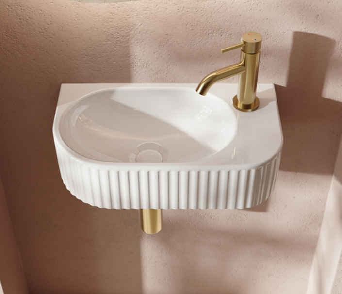 Fluted 400 x 215 x 120mm Fluted Cloakroom Basin - Gloss White