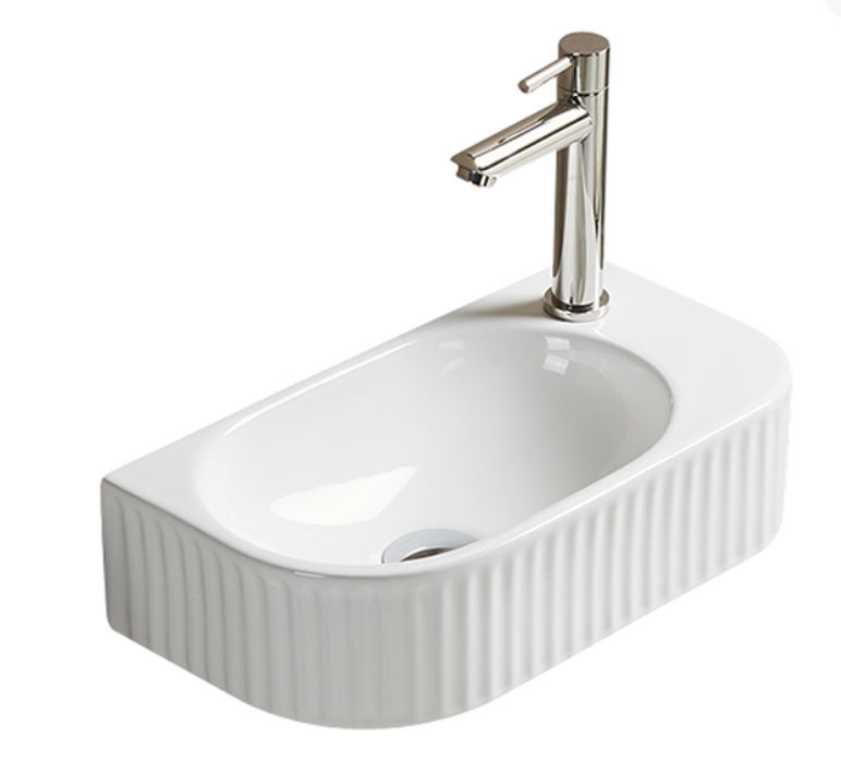Fluted 400 x 215 x 120mm Fluted Cloakroom Basin - Gloss White