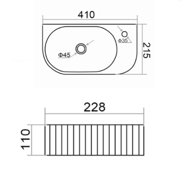 Fluted 400 x 215 x 120mm Fluted Cloakroom Basin - Gloss White