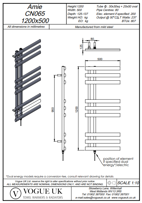 Amy Towel Rail 1200 x 500mm Chrome