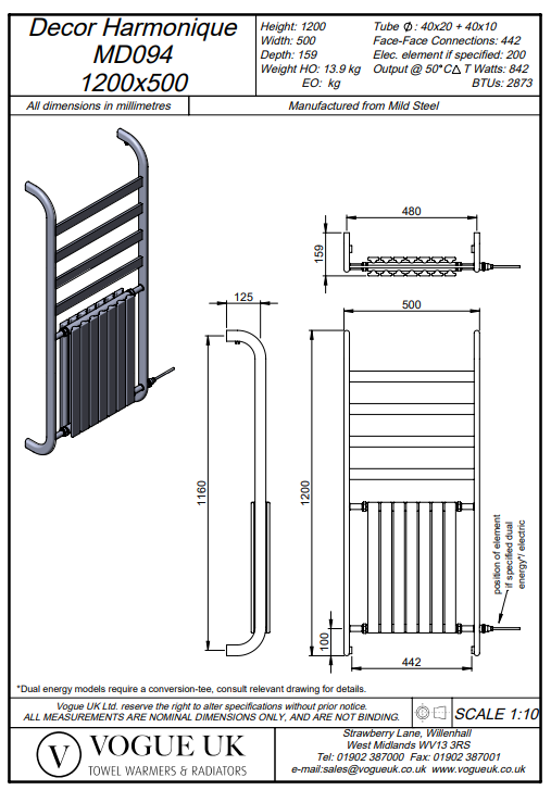Harmony 1200 x 500 chrome with white radiator