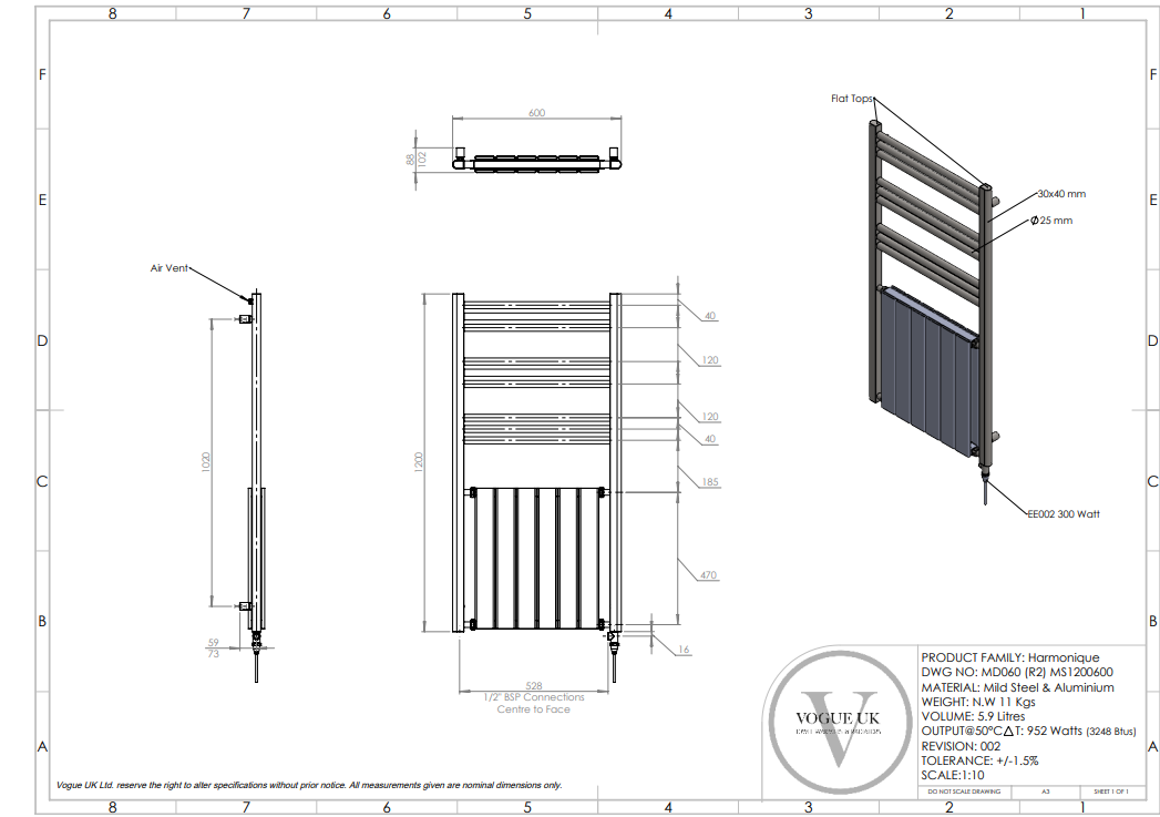 Harmony 1200 x 600 chrome with white radiator