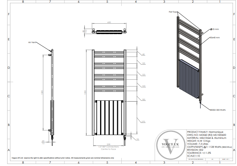 Harmony 1500 x 600 chrome with white radiator