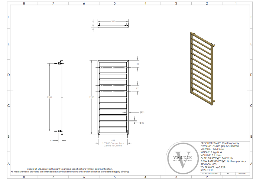 Harmony Brushed Brass Towel Rail 1200x500