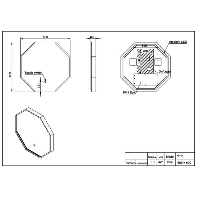 Cassa Octagonal Brushed Brass LED Mirror 600mm