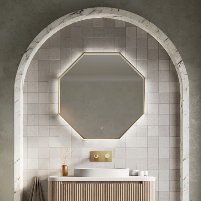 Passadona Octagonal Brushed Brass LED Mirror 800mm