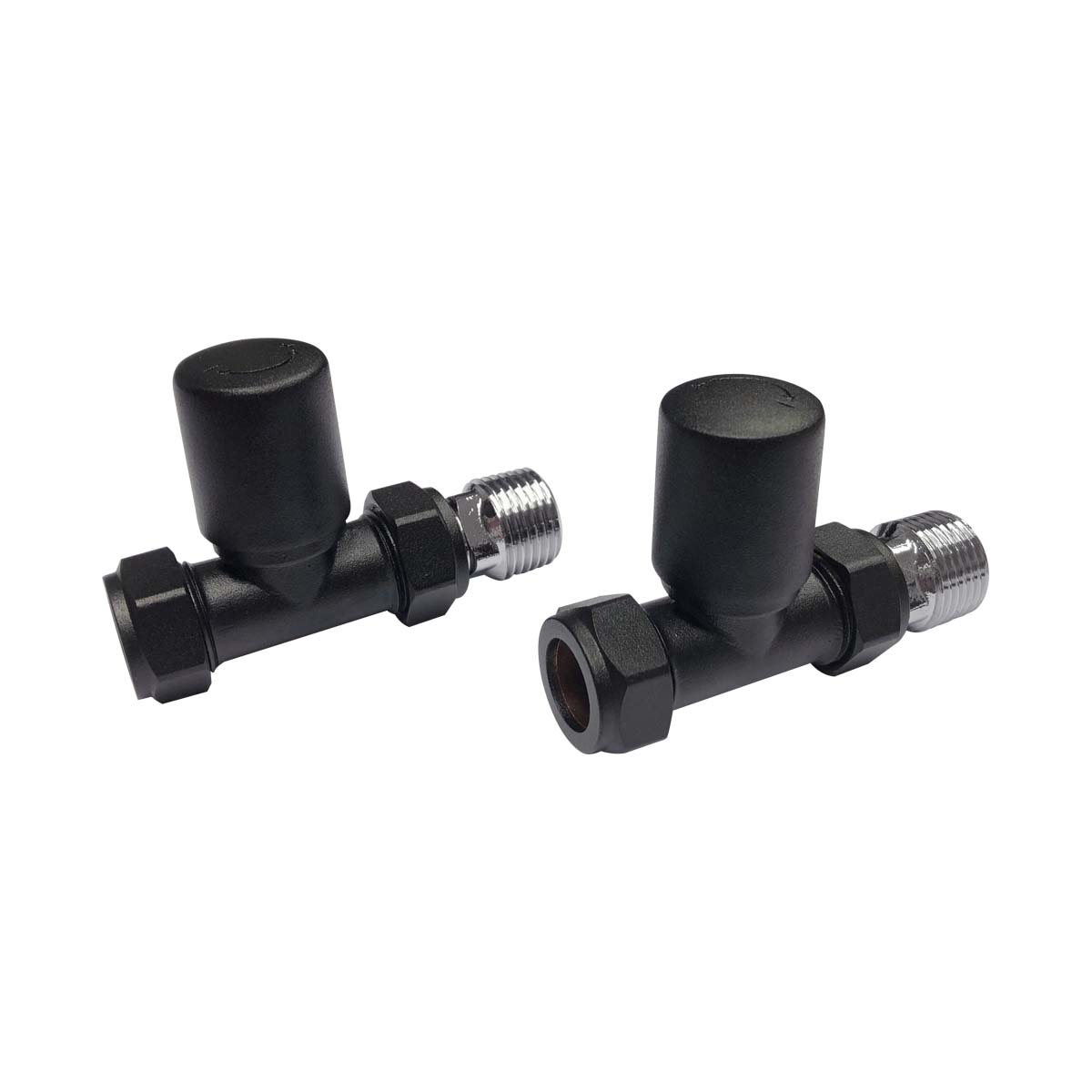 Noir Matt Black Straight Radiator Valves Inc Pipe Covers and Collars