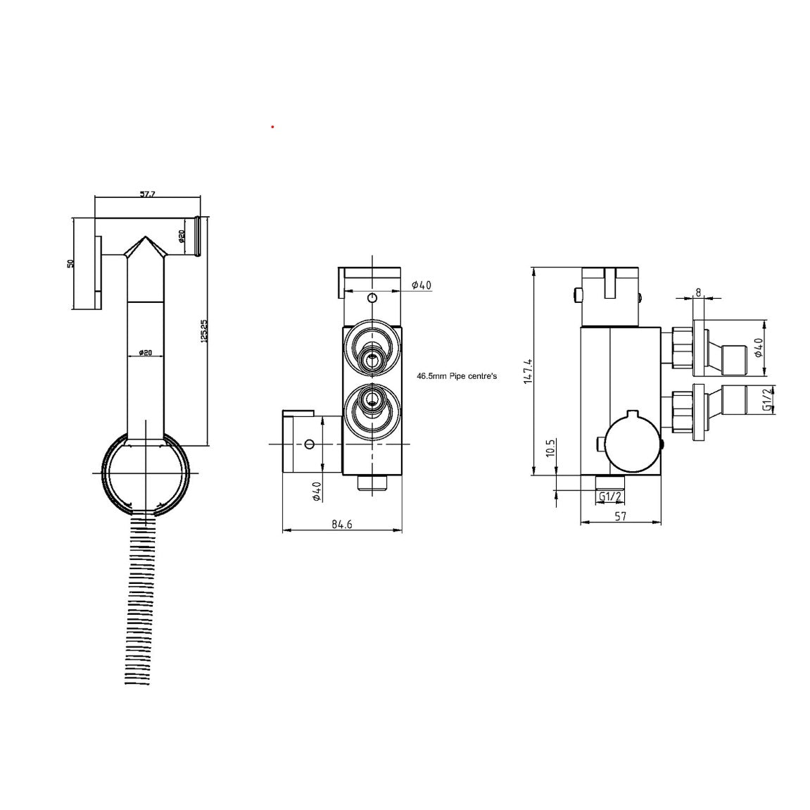 Brushed Bronze Thermostatic Douche Shattaf Valve, Handheld Spray and Concealed Wallplate