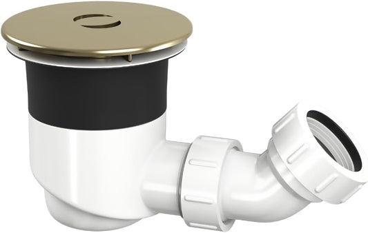 TOP-FIX Easy Fit Shower Tray Waste 90mm with Elbow - Brass Finish