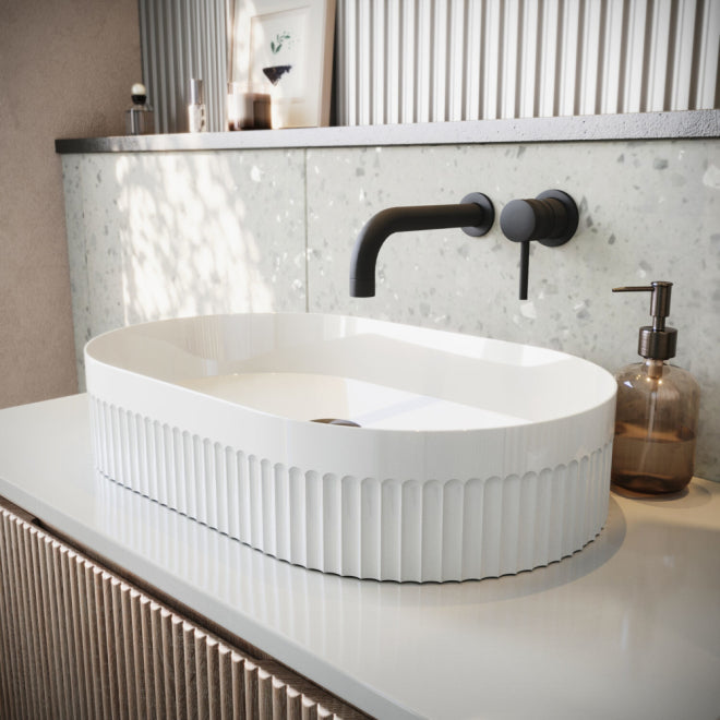 Fluted Oval Countertop Basin - White