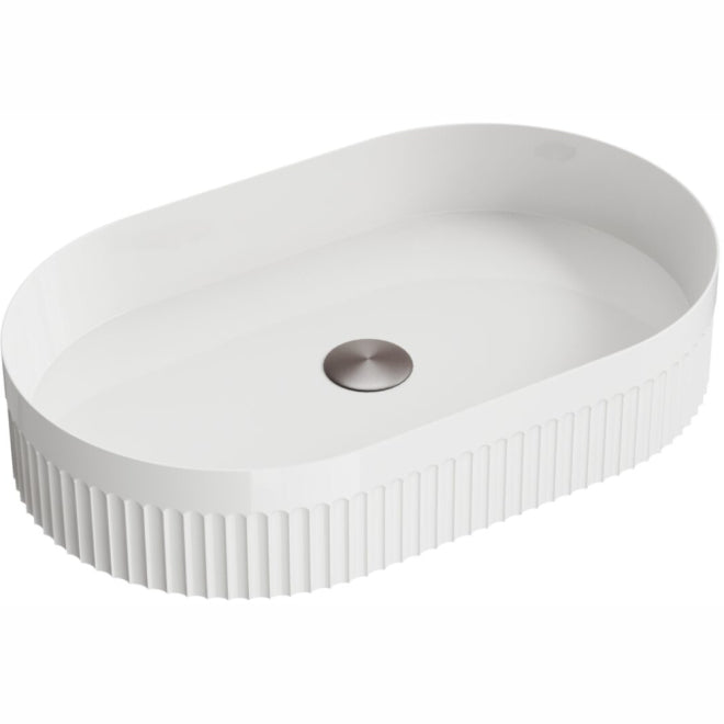 Fluted Oval Countertop Basin - White