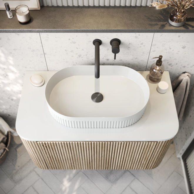 Fluted Oval Countertop Basin - White