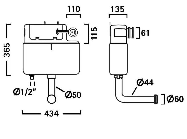 Vortex Concealed Dual Flush Cistern with Pneumatic Jacket - Black Push Button