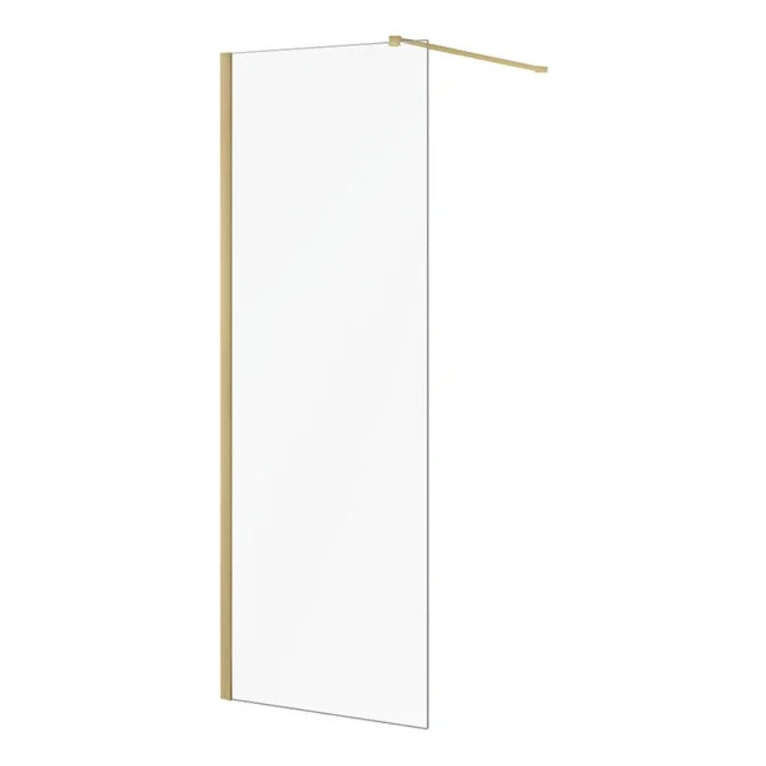 Waltham 900mm Brushed Brass Wet Room Screen 2m High 8mm Glass