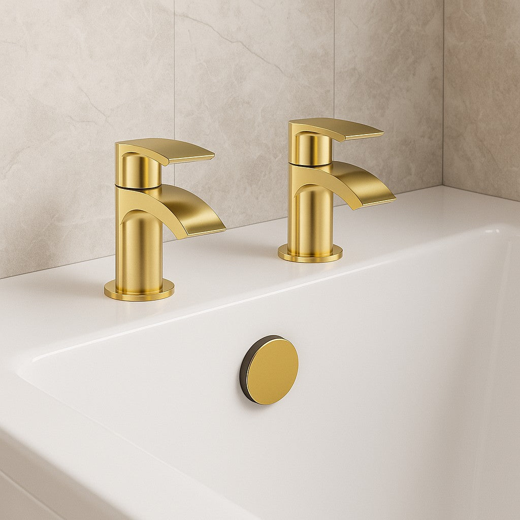 Belantia Brushed Brass Bath Taps (Pair) Hot and Cold Separates