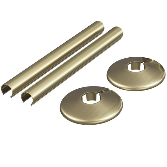 Luxury Brushed Brass 15mm Radiator Pipe Covers & Collars Easy Clip-On Set (Pair)