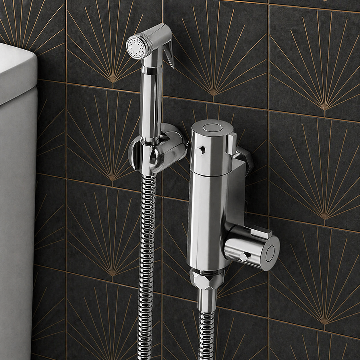 Round Douche Thermostatic Bar Valve with Shower Spray Kit Chrome